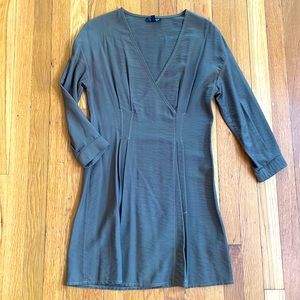 Topshop structured military green long sleeve v neck mini dress